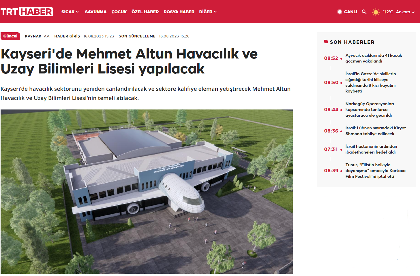 Kayseri'de Mehmet Altun Havacılık ve Uzay Bilimleri Lisesi yapılıyor